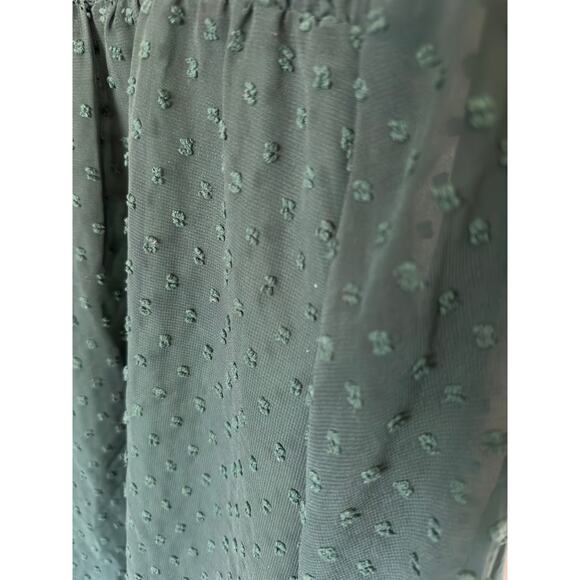 SIMU Women’s Casual Green Dot Texture Blouse, Round Neck Ruffle, Size Small - Picture 2 of 6